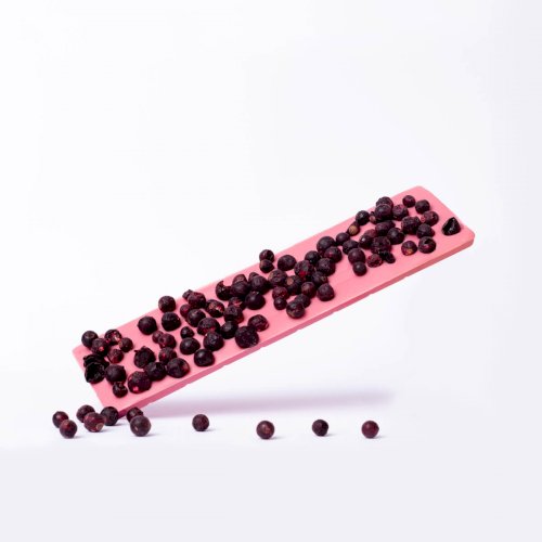 Tafel echter belgischer Schokolade - Rubinrot mit schwarzen Johannisbeeren