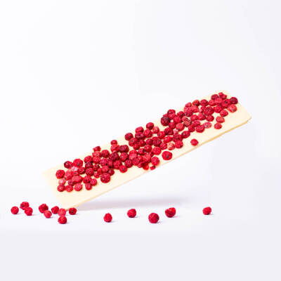 Tafel echter belgischer Schokolade - weiß mit Johannisbeeren