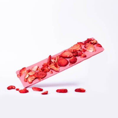 Tafel echter belgischer Schokolade - Rubinrote Schokolade mit Erdbeeren