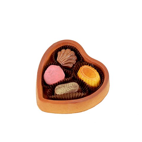 Schokoladenpralinen-Box in Herzform mit 4 Stück.